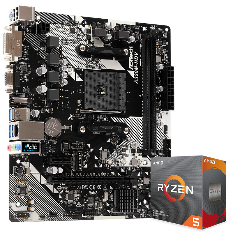 华擎（ASRock）A320M-HDV R4.0主板+ AMD 锐龙5 3600 处理器板U